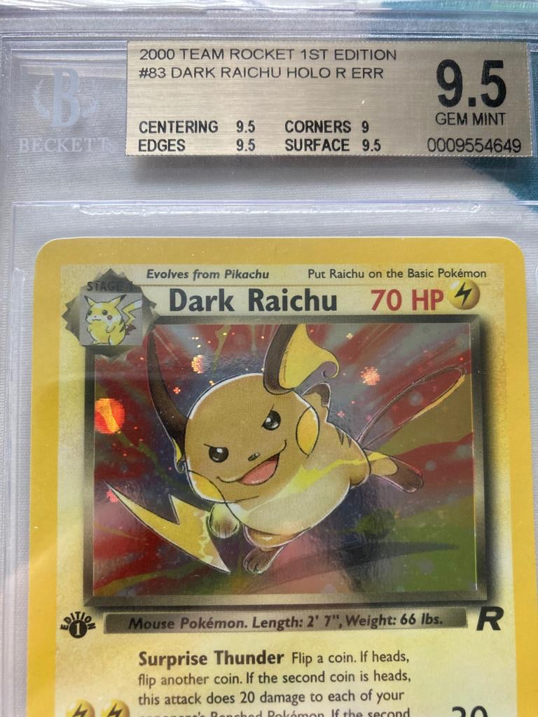 Pokemon Dark sold Raichu 1st edition Holo Pokemon Card